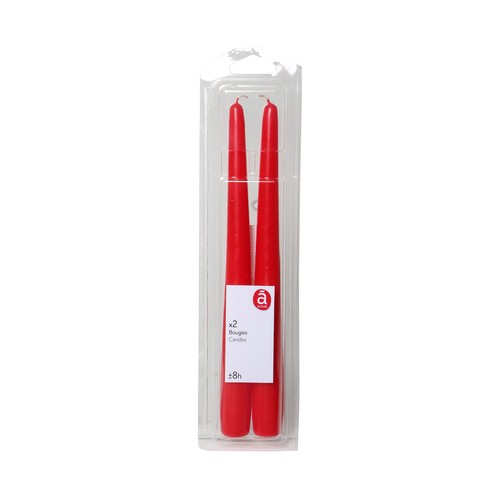 Pack de 2 velas de candelabro no perfumadas de color rojo, ACTUEL.