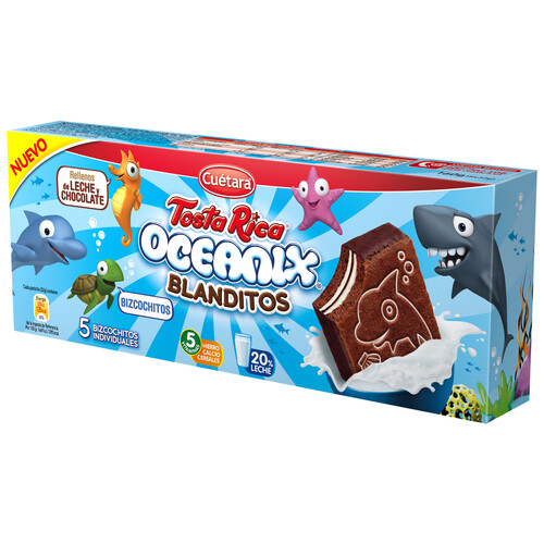 Pastelitos de cacao rellenos de leche y chocolate TOSTA RICA Oceanix 5 uds. 160 gr,