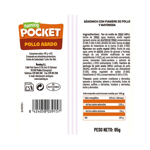ÑAMING Pocket de pollo y mayonesa 65 g
