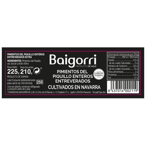 BAIGORRI Pimientos del piquillo 210 g.