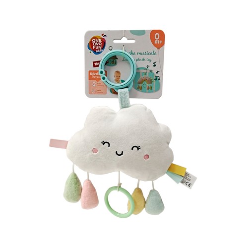 Peluche suave colgante con caja de música Arcoíris, Sol o Nube para cuna o carro, juguete bebé desarrollo cognitivo y auditivo, modelos surtidos +0 Meses ONE, TWO FUN Baby