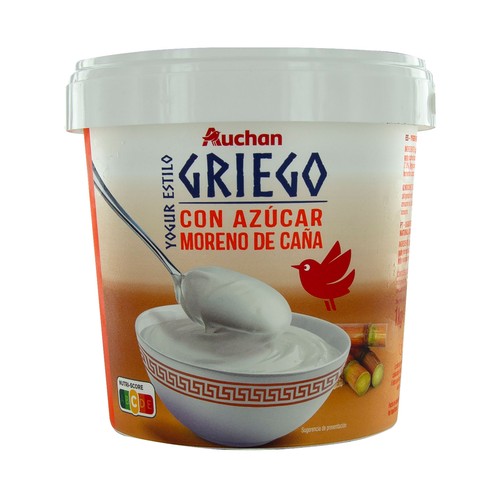 AUCHAN Yogur griego natural con azúcar moreno de caña 1 kg. Producto Alcampo