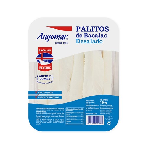 ANGOMAR Palitos de bacalao desalado 180 gr.