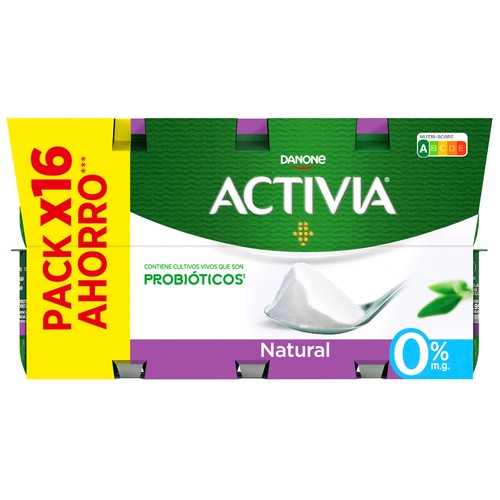 ACTIVIA Bífidus desnatado (0% materia grasa) y sabor natural 0% de Danone 16 x 120 g.