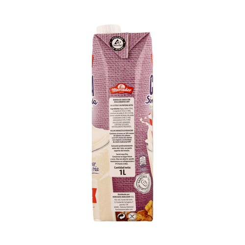 MERCADER Horchata de chufa sin lactosa y sin azúcares añadidos 1 l.