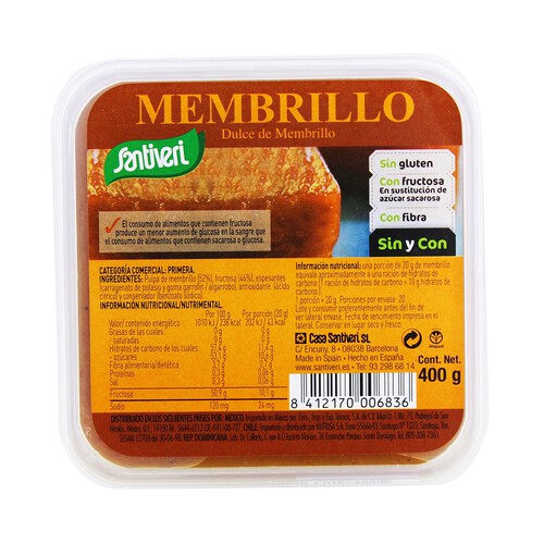 Dulce de membrillo con fructosa SANTIVERI 400 g.