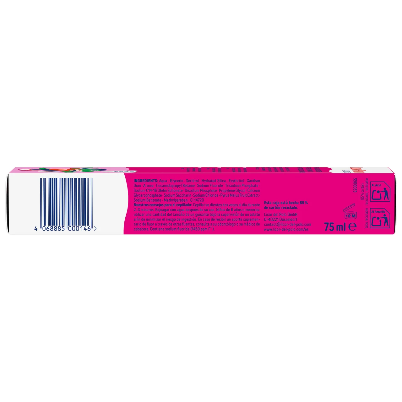 Junior Pasta de dientes infantil sabor fresa refrescante, para niños de +6 años 75 ml.
