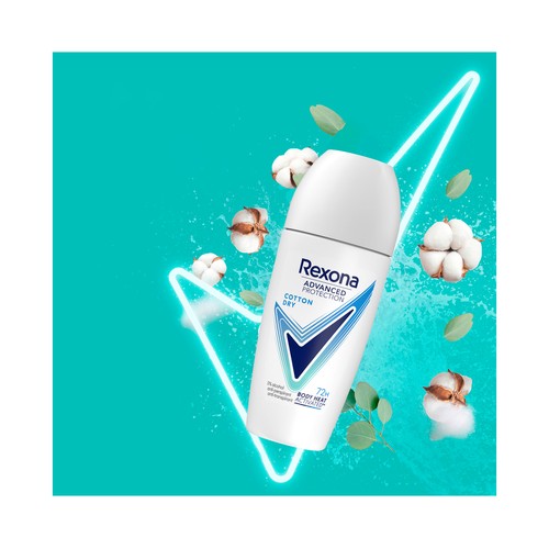 REXONA Advanced protection cotton dry Desodorante roll on para mujer sin alcohol y con protección antitranspirante hasta 72 horas 50 ml.