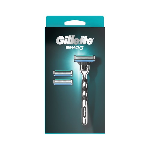 GILLETTE Máquina de afeitar, con cabezal basculante de 3 hojas y 2 recambios GILLETTE Mach 3.