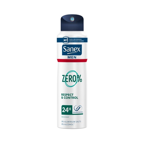 SANEX Men zero % Desodorante en spray para hombre con protección anti transpirante hasta 24 horas 200 ml.