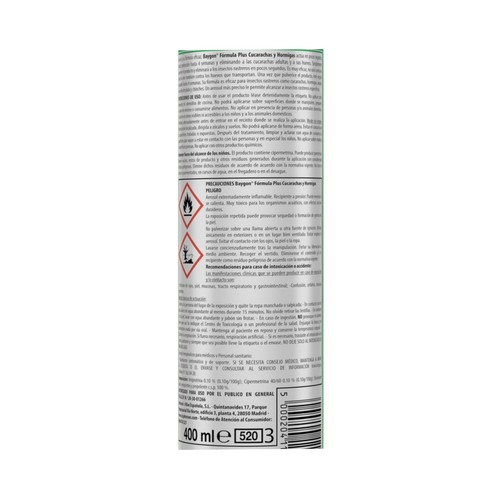 BAYGON Desinfectante insecticida para cucarachas y hormigas 400 ml.