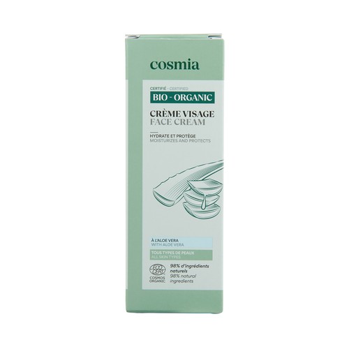 COSMIA Bio Crema facial hidratante con aloe vera ecológico para todo tipo de pieles 50 ml.