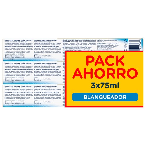 SIGNAL Integral 8 Pasta de dientes blanqueante para un cuidado bucal integral 3 x 75 ml.