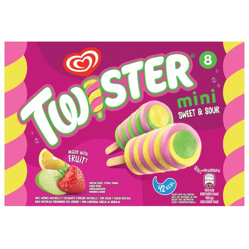 TWISTER Sweet & sour de Frigo Mini polos de fresa, con sorbete de manzana y limón 8 x 50 ml.