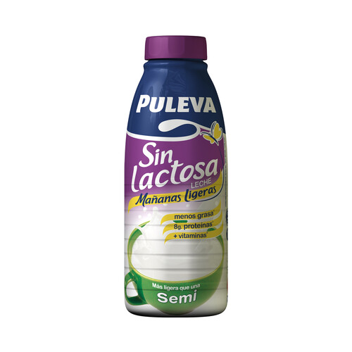 Leche semidesnatada de vaca sin lactosa PULEVA Mañanas ligeras 1l.