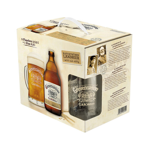 Estuche de cerveza Alemana artesana GREVENSTEINER pack de 5 botellas de 50 cl.