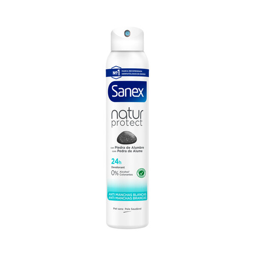 SANEX Desodorante para mujer en spray con efecto anti manchas blancas SANEX Natur protect 200 ml.