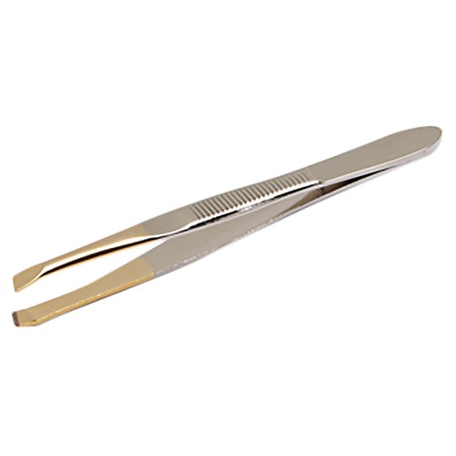 COSMIA Pinza metálica de depilar con punta oblicua, para una depilación precisa de todo tipo de cejas.