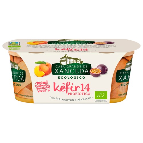 CASA GRANDE DE XANCEDA 14 Kéfir ecológico con 14 cultivos vivos y melocotón y maracuya 2 x 125 g.