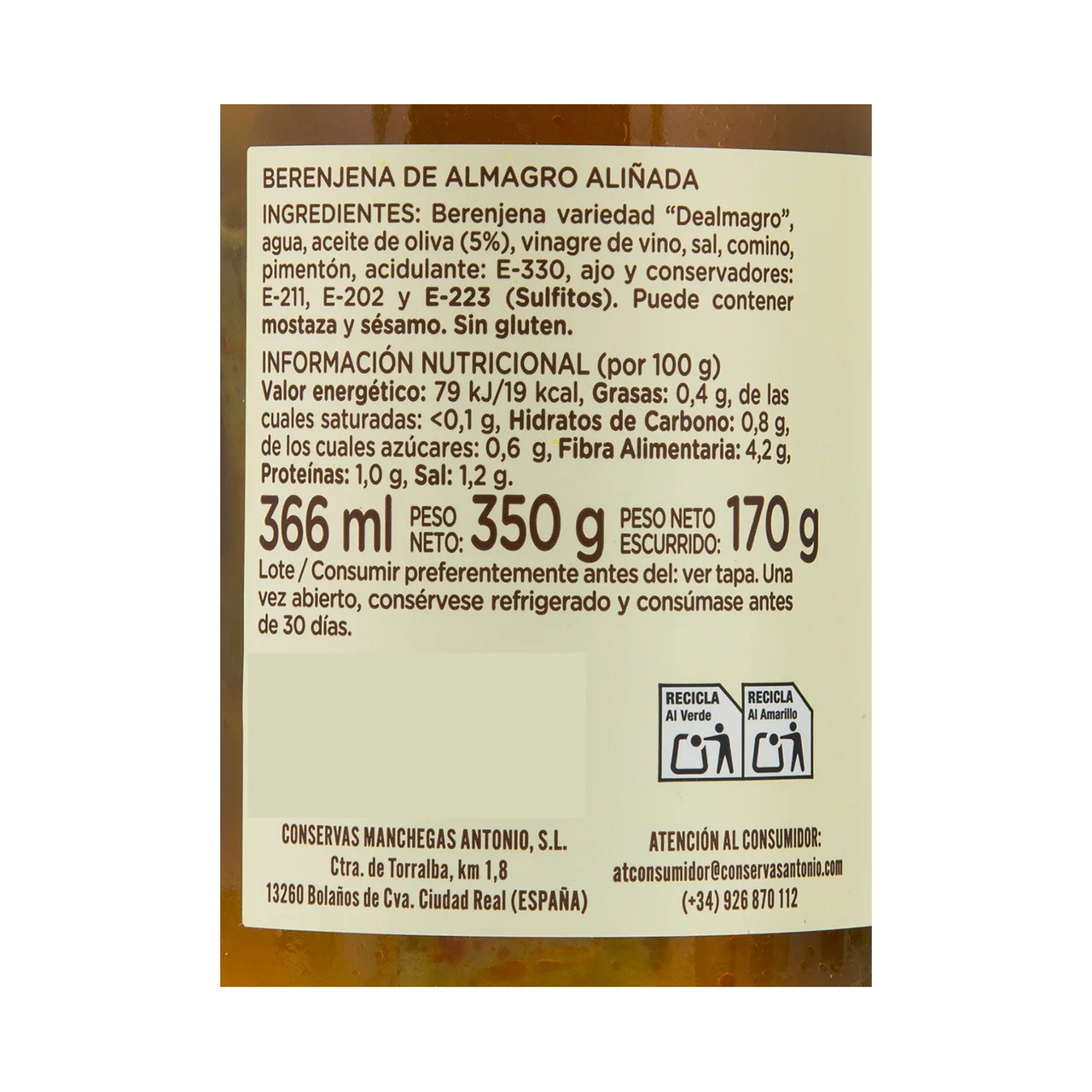 Berenjena de Almagro troceada 170 g.