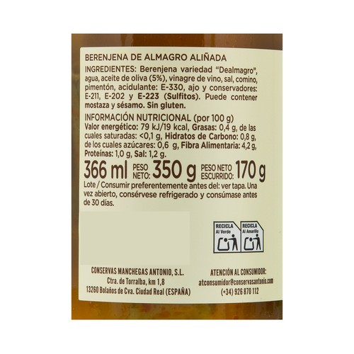 ANTONIO Berenjena de Almagro troceada 170 g.