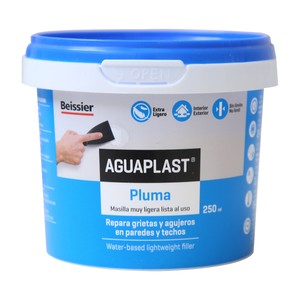 Imagen de Masilla repara grietas y agujeros en paredes y techos, BEISSIER Aguaplast Pluma, 250ml.