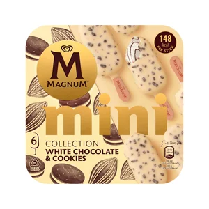 MAGNUM Mini bombón helado de chocolate blanco con trocitos de cookies collection 6 x 550 ml.