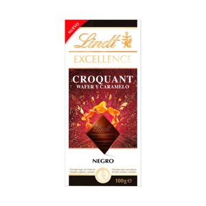 LINDT Chocolate negro excellence croquant wafer y caramelo 100 g.
