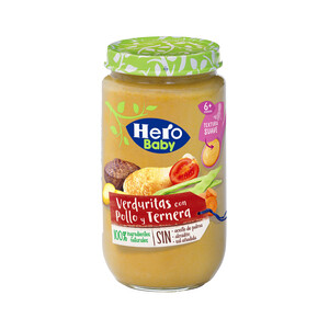 HERO Baby Tarrito con textura suave de verduritas con pollo y ternera, a partir de 6 meses 235 g.