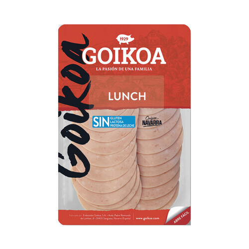 GOIKOA Lunch cortado en lonchas, elaborado sin lactosa ni gluten ni proteína de leche GOIKOA 125 g.