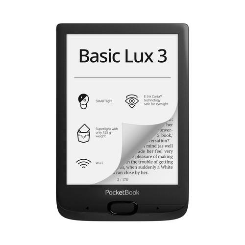 Libro electrónico 15,25 cm (6") POCKETBOOK Basic Lux 3 In, color negro.