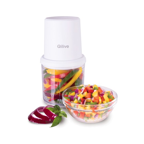 Picadora eléctrica QILIVE Q5002, 200W, 0.5L, cuchillas de acero inoxidable, color blanco