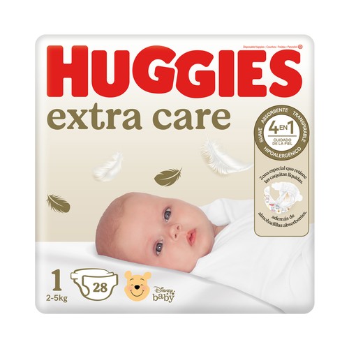 HUGGIES Extra care Pañales talla 1 (2-5 kg) 28 uds.