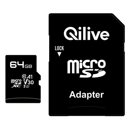 Tarjeta de memoria QILIVE MicroSDHC 64GB, clase 10, para 4K, adaptador SD.