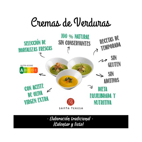 SANTA TERESA Crema de guisantes elaborada con ingredientes 100% naturales 400 ml.