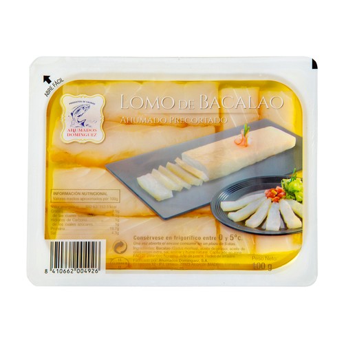 AHUMADOS DOMINGUEZ Lomos de bacalao ahumados AHUMADOS DOMÍNGUEZ 100 g.