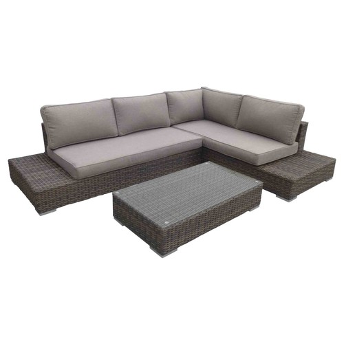Conjunto de muebles de jardín 5 plazas con 2 sofás y mesa de aluminio ratán color marrón/gris, Miami KACTUS REPUBLIC.