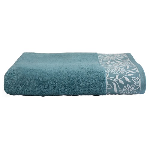 Toalla de baño de 450 gm, diseño cenefa jacquard, color azul verdoso, ALMEIDA.