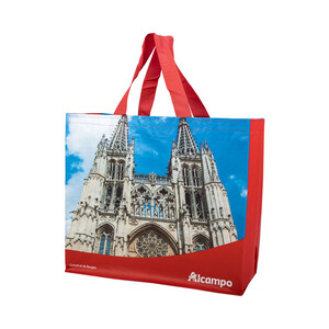 Imagen de Bolsa grande de rafia reutilizable con diseño de la Catedral de Burgos, ALCAMPO.