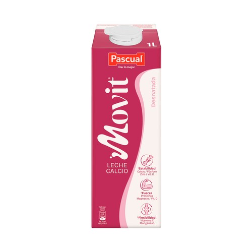 PASCUAL Movit Leche desnatada de vaca, con calcio y con alto contenido en vitamina D  1 l.