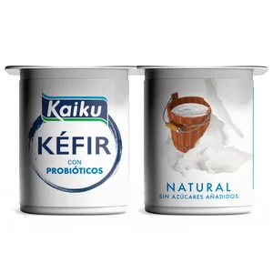 KAIKU Kéfir natural con probióticos, sin azúcares añadidos 4 x 125 g.