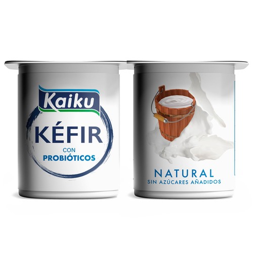 KAIKU Kéfir natural con probióticos, sin azúcares añadidos 4 x 125 g.