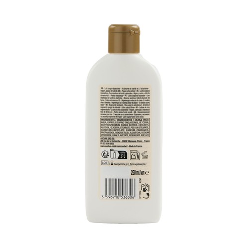 COSMIA Body milk hidratante y reparador, con manteca de karite, para pieles extra secas 250 ml.