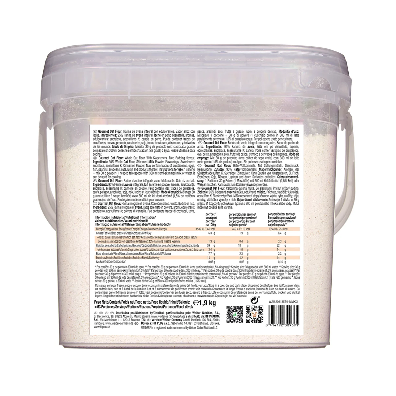 WEIDER Harina de avena sabor de arroz WEIDER 1,9 kg.
