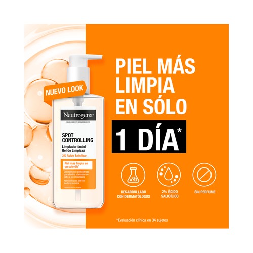 NEUTRÓGENA Spot controling Limpiador (jabón) facial para pieles propensas al ácne 200 ml.