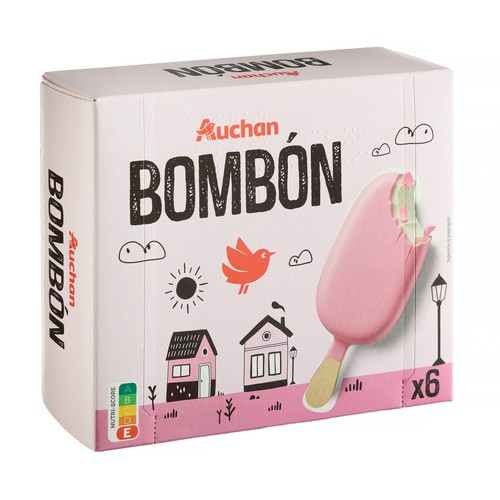 AUCHAN Helado mini bombón con sabor a bizocho y cobertura rosa 6 x 40 g Producto Alcampo.