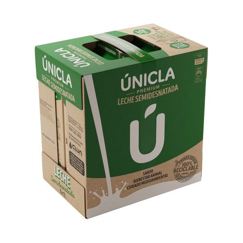 ÚNICLA Leche de vaca semidesnatada de origen 100% gallega 6 x 1 l.