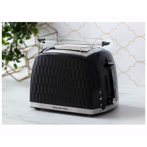 Tostador RUSSELL HOBBS Honeycomb 26061-56, color negro, 2 ranuras, 6 niveles de tostado, soporte calienta pan, función descongelación, recogemigas