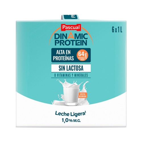 PASCUAL Dinamic protein Leche sin lactosa enriquecida con proteínas y 8 vitaminas y minerales 6 x 1 l.