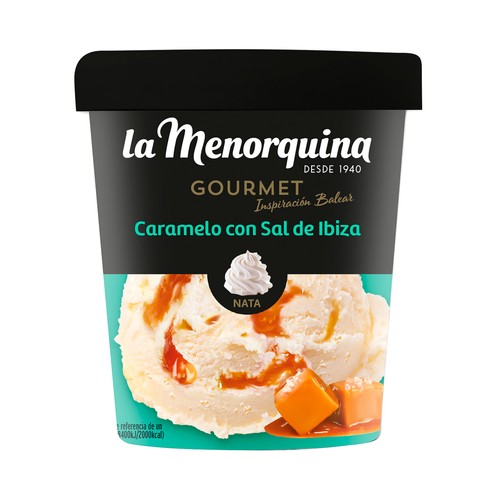 LA MENORQUINA Gourmet inspiración balear Tarrina de helado de nata y caramelo con sal de Ibiza 450 ml.